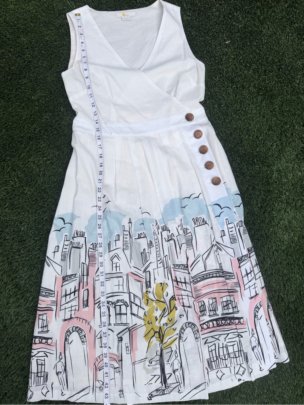 Boden Arwen Sleeveless Wrap Midi Dress with Cityscape Print - petite friendly - Picture 8 of 11